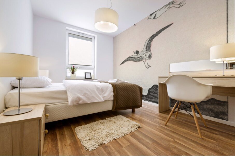 Five seagulls above the sea 1900 - 1945 by Ohara Koson 1877-1945. Mural print