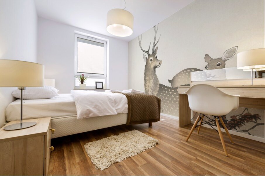 Couple of deers 1900 - 1930 by Ohara Koson 1877-1945. Mural print