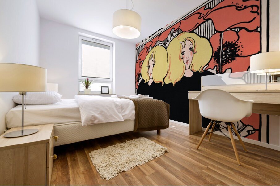 Arabella and Araminta Stories 1895 Art Nouveau poster of twin blonde girls by Ethel Reed.  Mural print