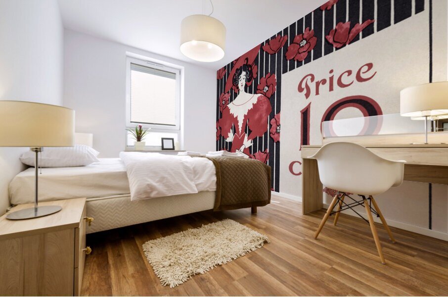 The New Illustrated Magazine 1890–1900 cover of flowers and a fashionably dressed woman holding magazine by Ethel Reed.  Mural print