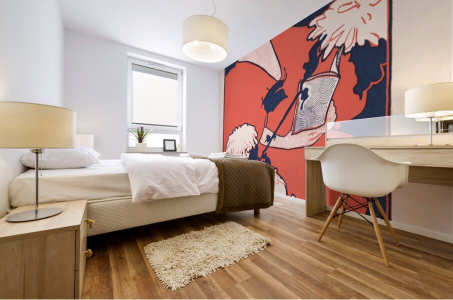 The Penny Magazine 1896 vintage cover of a woman holding a book with chrysanthemum flowers in foreground by Ethel Reed.  Mural print