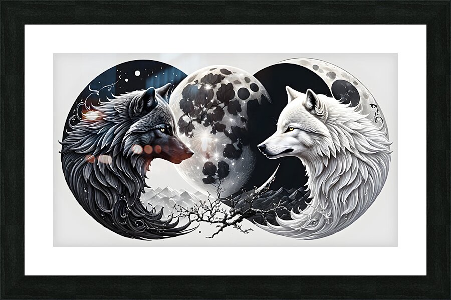 White Wolf Black Wolf Moon By ISHISH Picture Frame print