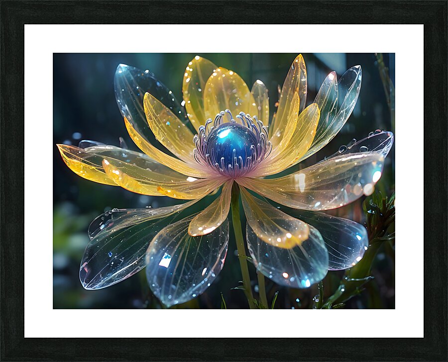 Blue Rain Crystal Flower By ISHISH Picture Frame print