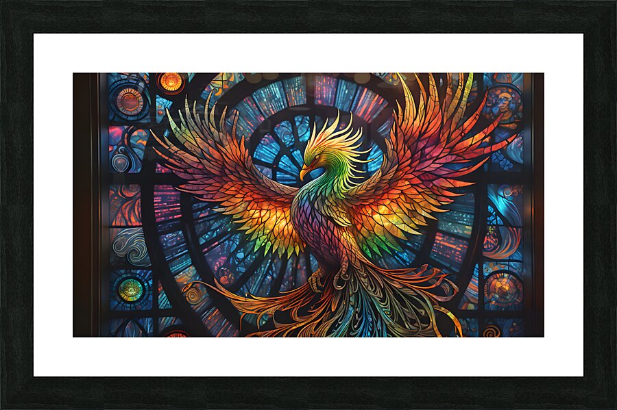 A Stained Glass Crystalline Rainbow Phoenix By ISHISH Picture Frame print