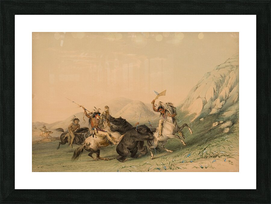 Attacking the Grizzly Bear 1844 Picture Frame print
