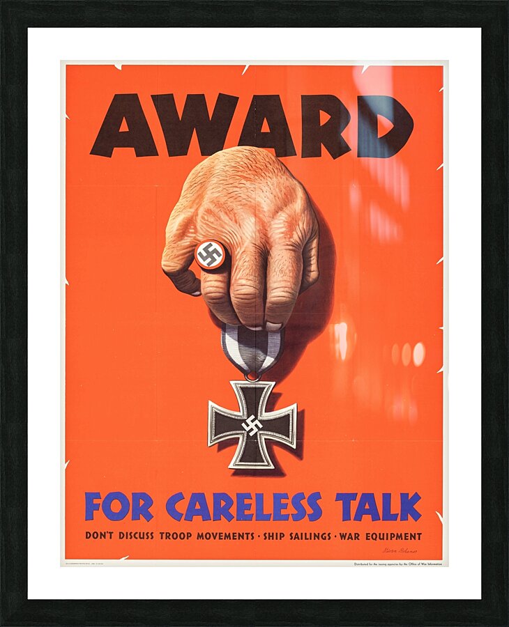 Award For Careless talk 1944  Picture Frame print