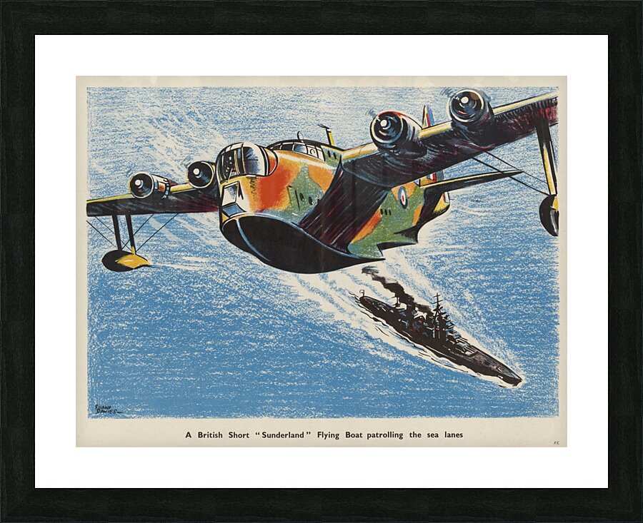 A British Short ‘Sunderland’ Flying Boat Patrolling the Sea Lanes Picture Frame print