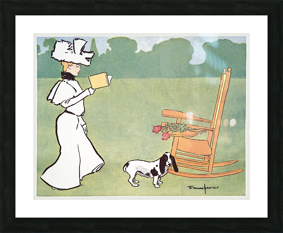 Woman reading in the garden ca. 1890-1907 by Edward Penfield Picture Frame print