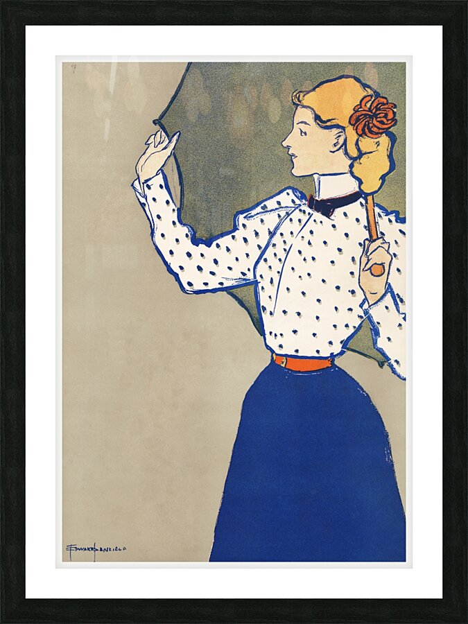 Woman holding umbrella 1897 by Edward Penfield Picture Frame print