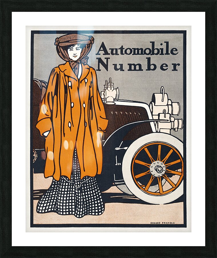 Woman and a vintage car 1903 by Edward Penfield Picture Frame print