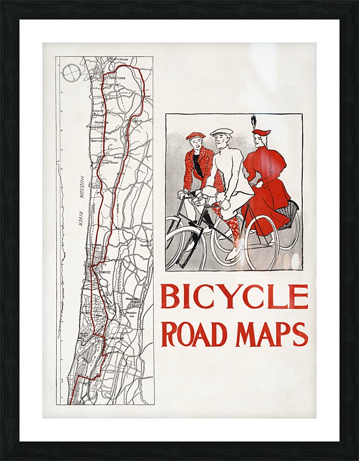 Bicycle road maps 1895 by Edward Penfield Picture Frame print
