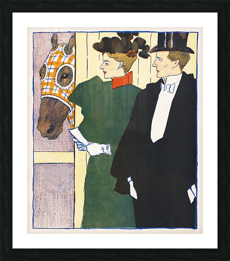 Woman holding a horse racing ticket 1895 by Edward Penfield Picture Frame print