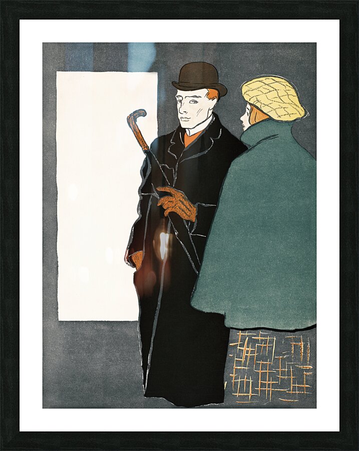 Man with walking stick and woman 1896 by Edward Penfield Picture Frame print
