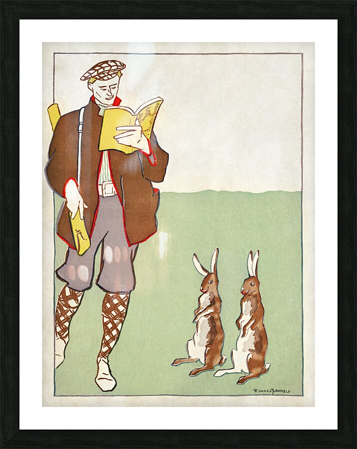 Man reading a book with Hares 1895 by Edward Penfield Picture Frame print
