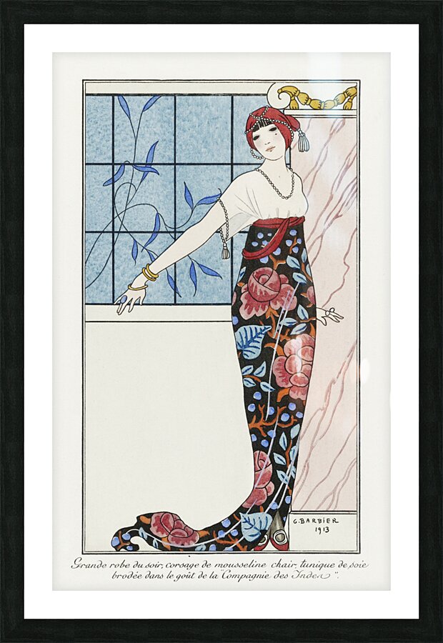 Costumes Parisiens: Grande robe du soir from Journal des Dames et des Modes 1913 fashion illustration  by George Barbier.  Picture Frame print