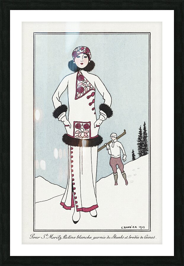 Costumes Parisiens No. 51: Pour St. Moritz from Journal des Dames et des Modes 1913 fashion illustration  by George Barbier.  Picture Frame print