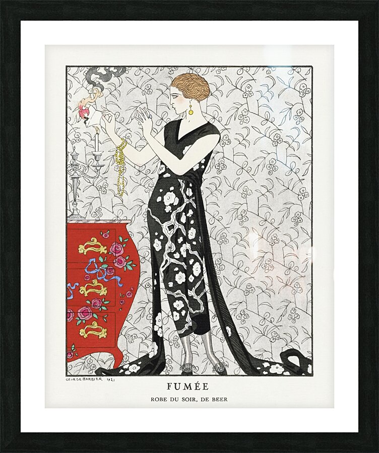 Fum&eacutee: Robe du soir de Beer 1921 fashion illustration  by George Barbier.  Picture Frame print