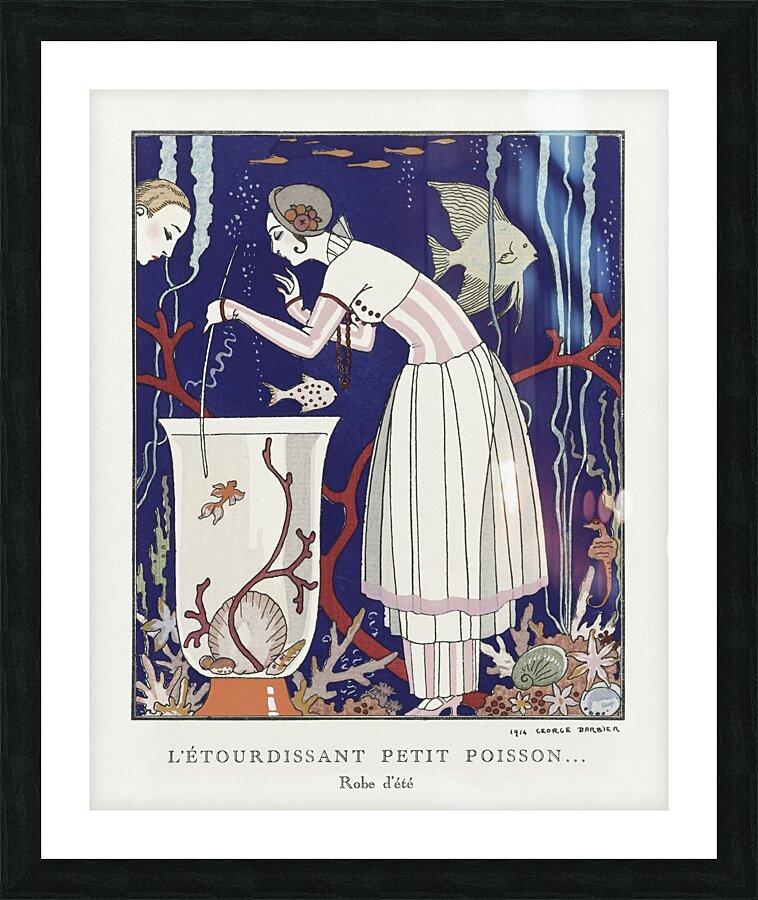 Llétourdissant petit poisson: robe dététeacute 1914 fashion illustration  by George Barbier.  Picture Frame print