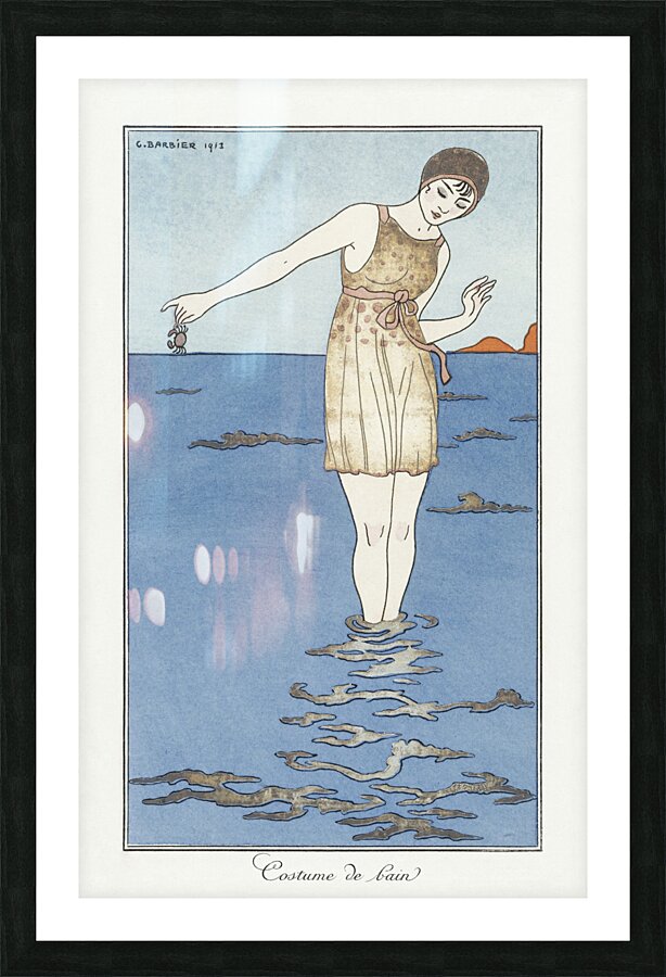 Costumes Parisiens: Costume de bain 1913 fashion illustration  by George Barbier.  Picture Frame print