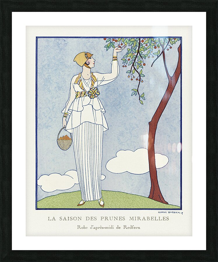 La saison des prunes mirabelles: Robe dapr&egraves-midi de Redfern 1914 fashion illustration  by George Barbier.  Picture Frame print