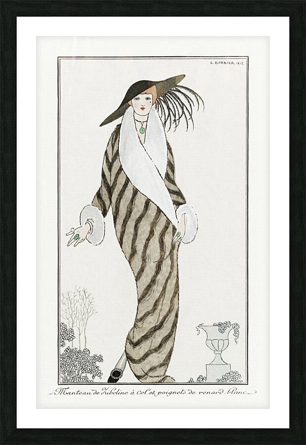 Costumes Parisiens: Manteau de Zibelin 1912 fashion illustration  by George Barbier.  Picture Frame print