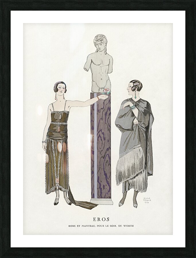 Eros. Robe et manteau pour le soir de Worth 1924 fashion illustration  by George Barbier.  Picture Frame print