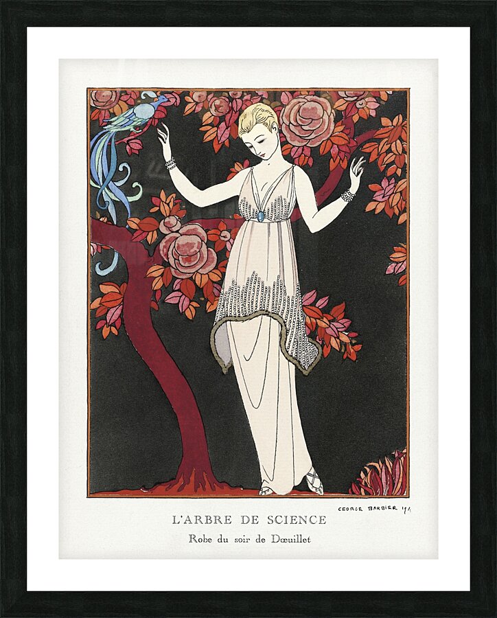 LArbre de science: Robe du soir de Doeuillet 1914 fashion illustration  by George Barbier.  Picture Frame print