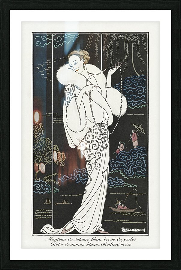 Costumes Parisiens No.112: Manteau de velours from Journal des Dames et des Modes 1913 fashion illustration  by George Barbier.  Picture Frame print