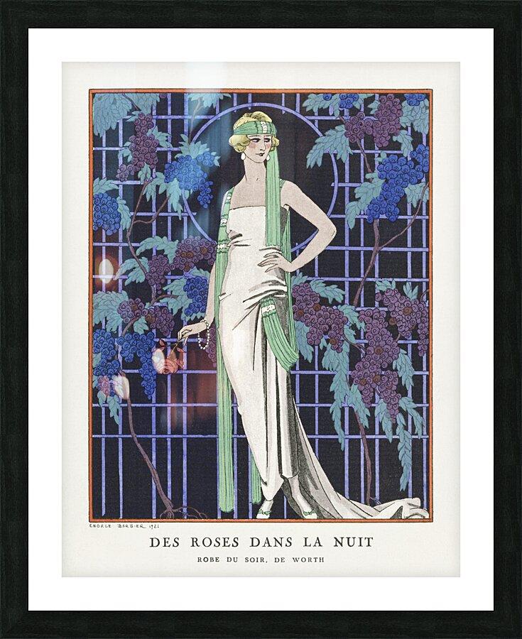 Des robes dans la nuit: Robe du soir de Worth 1921 fashion illustration  by George Barbier.  Picture Frame print