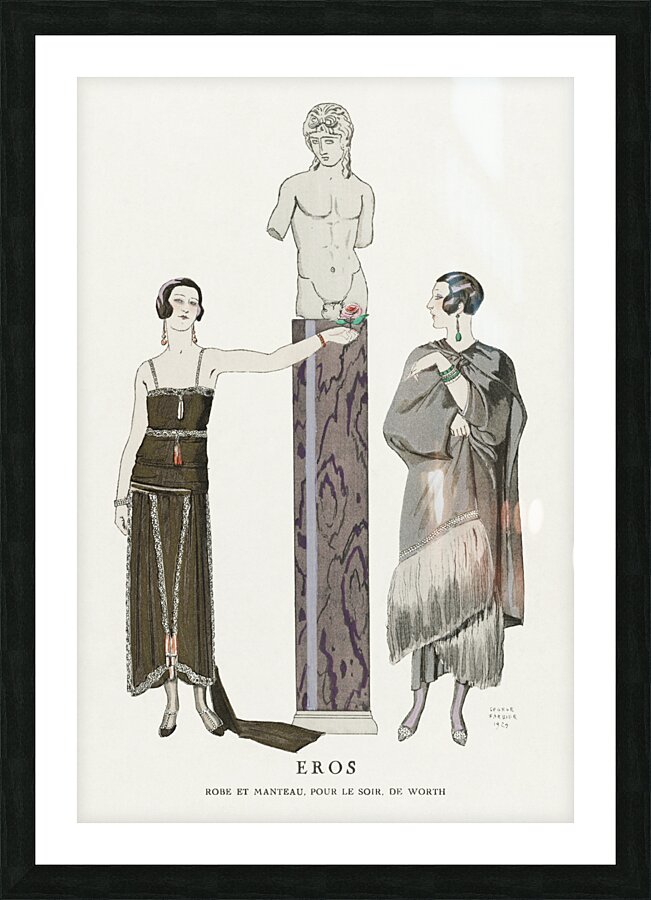 Eros / Robe et manteau pour le soir de Worth from Gazette du Bon Ton No. 9 1924 fashion illustration  by George Barbier.  Picture Frame print