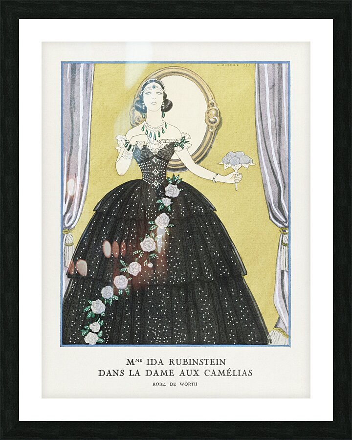 Mme Ida Rubinstein dans la dame aux cam&eacutelias / Robe de Worth from Gazette du Bon Ton. Art- Modes & Frivolit&eacutes No. 5 1923 fashion illustration by George Barbier.  Picture Frame print