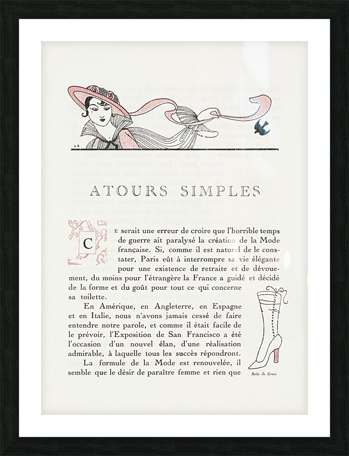 Autours Simples 1915 fashion illustration  by George Barbier.  Picture Frame print