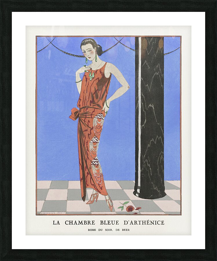 La chambre bleue darth&eacutenice / Robe du soir de Beer from Gazette du Bon Ton. Art &ndash Modes & Frivolit&eacutes: Evening Attire No. 1 1923 fashion illustration  by George Barbier.  Picture Frame print