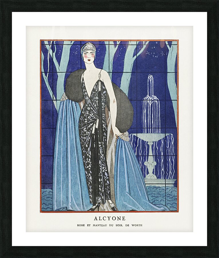 Alcyone / Robe et manteau du soir de Worth 1923 fashion illustration  by George Barbier.  Picture Frame print