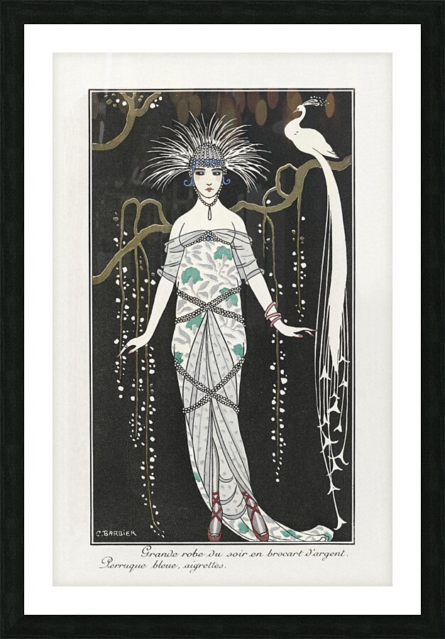 Costumes Parisiens: Grande robe du soir from Journal des Dames et des Modes 1914 fashion illustration  by George Barbier.  Picture Frame print