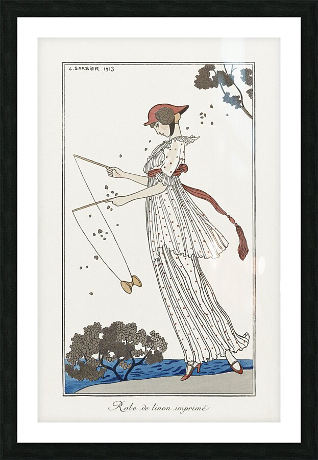 Costumes Parisiens: Robe de linon imprim&eacute from Journal des Dames et des Modes 1913 fashion illustration  by George Barbier.  Picture Frame print