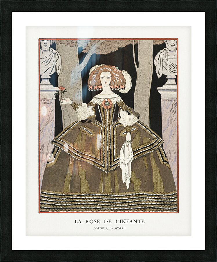 La rose de linfante: Costume de Worth from Gazette du Bon Ton. Art- Modes & Frivolit&eacutes No. 8 1924 fashion illustration  by George Barbier.  Picture Frame print