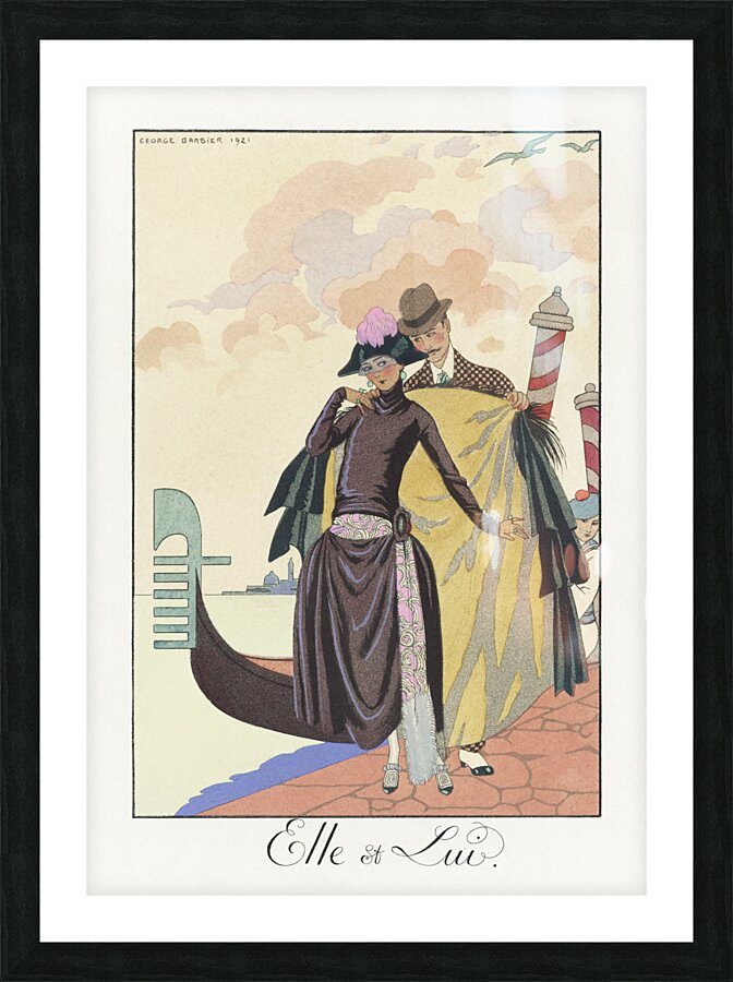 Elle et Lui 1922 fashion illustration  by George Barbier.  Picture Frame print