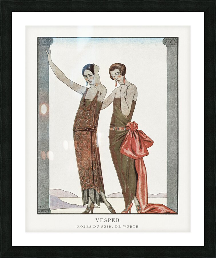 Vesper / Robes du soir de Worth from Gazette du Bon Ton No. 8 1922 fashion illustration  by George Barbier.  Picture Frame print
