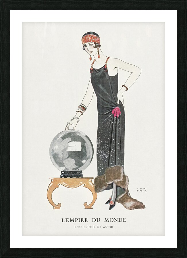 LEmpire du monde: Robe du soir de Worth from Gazette du Bon Ton. Art- Modes & Frivolit&eacutes No. 6 1924 fashion illustration  by George Barbier.  Picture Frame print