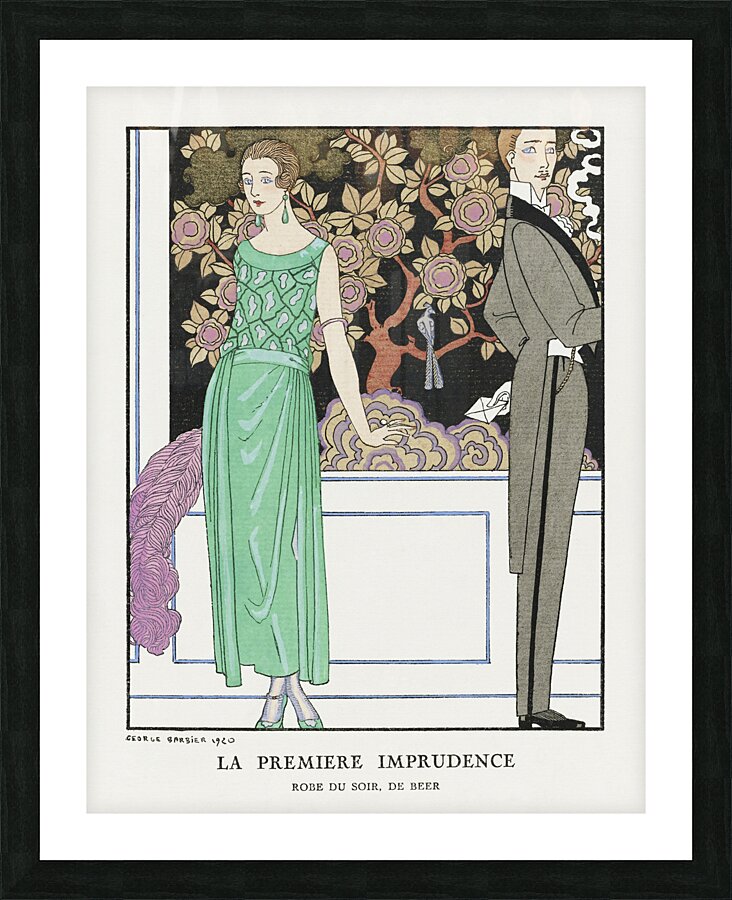 La premiere imprudence: Robe du soir de Beer 1921 fashion illustration  by George Barbier.  Picture Frame print
