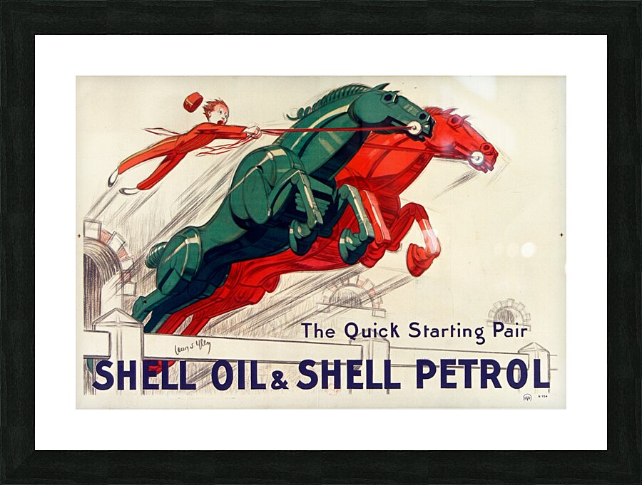 The Quick-starting pair Shell oil and Shell petrol 1930 by Jean dYlen Poster Picture Frame print