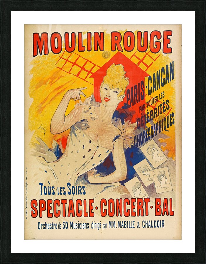 Moulin Rouge Paris-Cancan 1890 Poster by Jules Chéret Picture Frame print