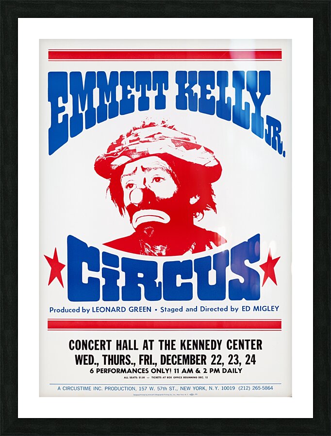 Emmett Kelly Jr. Circus 1860-1930 1905–1970 Artcraft Lithograph Poster Impression et Cadre photo