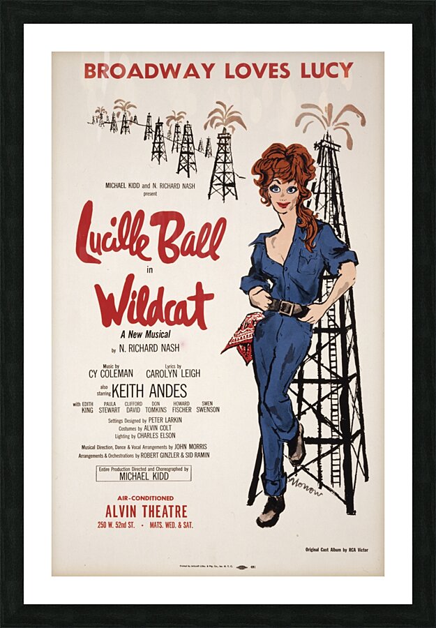 Lucille Ball lin Wildcat 1960 Artcraft Lithograph Poster 1905–1970 Picture Frame print