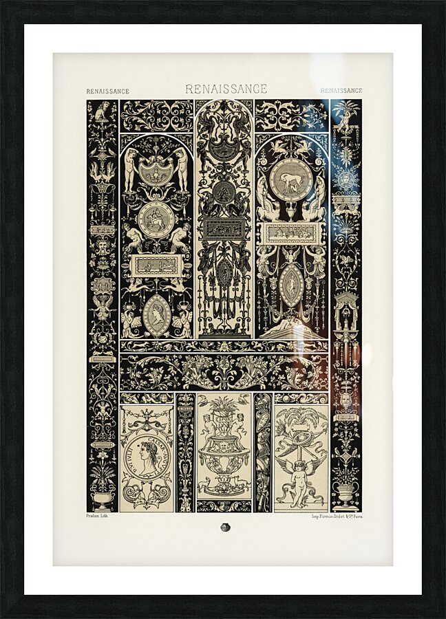 Renaissance pattern. 1888 edition Lornement Polychrome by Albert Racine 1825–1893. Picture Frame print