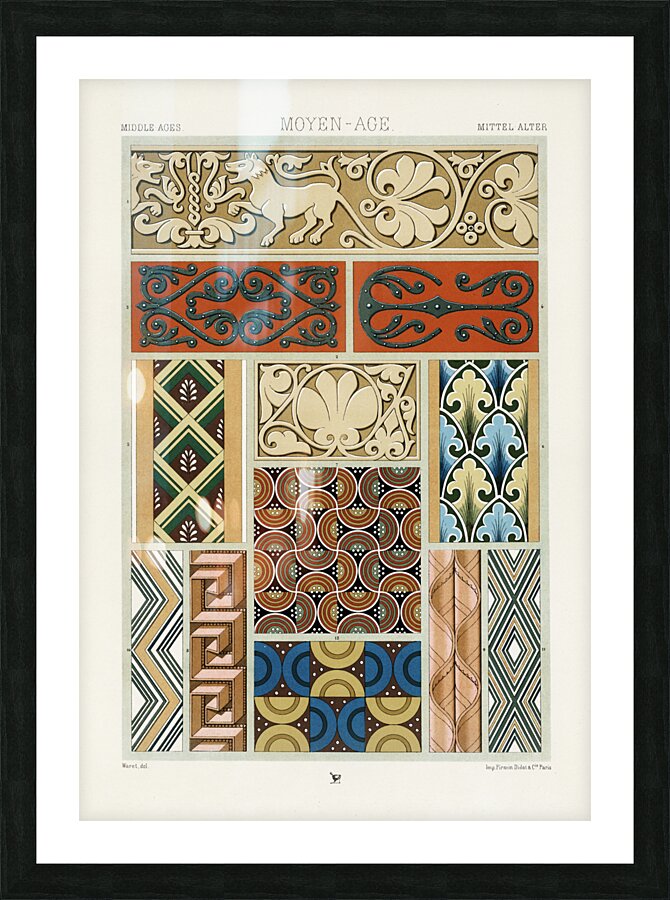 Middle-Ages pattern. 1888 edition Lornement Polychrome by Albert Racine 1825–1893. Picture Frame print