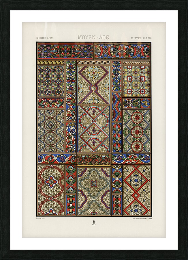 Middle-Ages pattern. 1888 edition Lornement Polychrome by Albert Racine 1825–1893. Picture Frame print