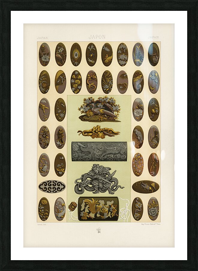 Japan pattern. 1888 edition Lornement Polychrome by Albert Racine 1825–1893. Picture Frame print