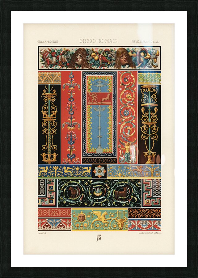 Greek-Roman pattern. 1888 edition Lornement Polychrome by Albert Racine 1825–1893. Picture Frame print